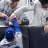 New York Yankees fans interfered with Los Angeles Dodgers